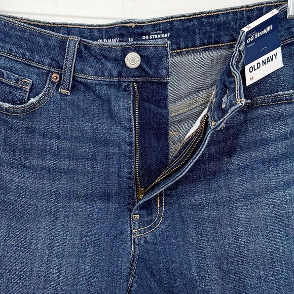 Old Navy OG Straight Secret Smooth Pocket High Rise Mid Wash Denim Shorts NEW - Picture 11 of 15